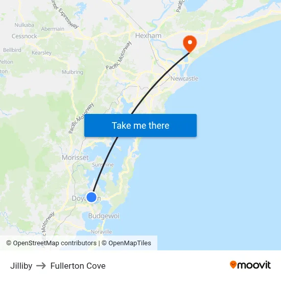 Jilliby to Fullerton Cove map