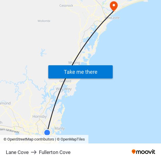 Lane Cove to Fullerton Cove map