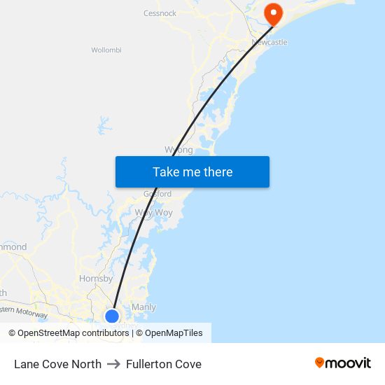 Lane Cove North to Fullerton Cove map