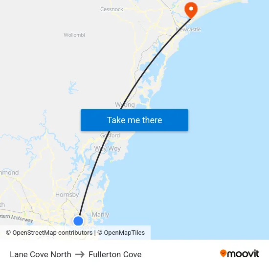 Lane Cove North to Fullerton Cove map