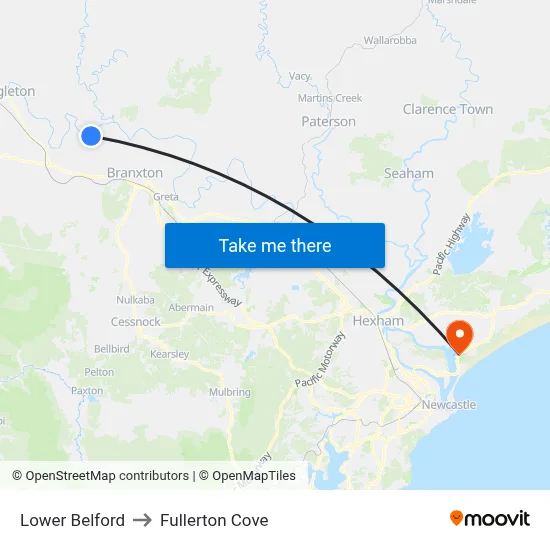 Lower Belford to Fullerton Cove map