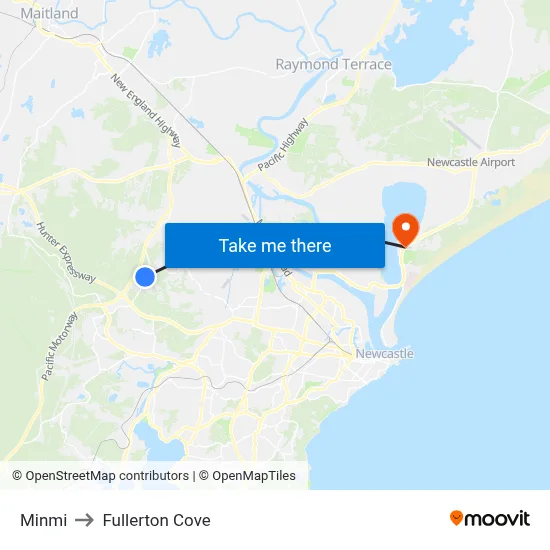 Minmi to Fullerton Cove map