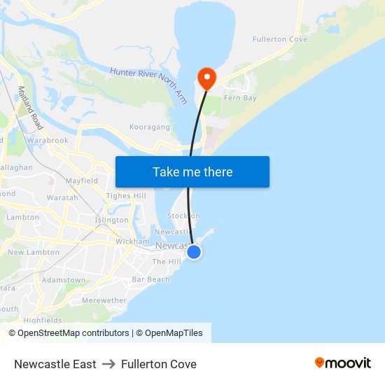 Newcastle East to Fullerton Cove map