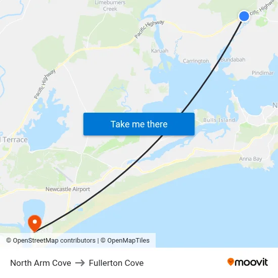 North Arm Cove to Fullerton Cove map