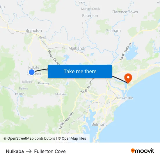 Nulkaba to Fullerton Cove map