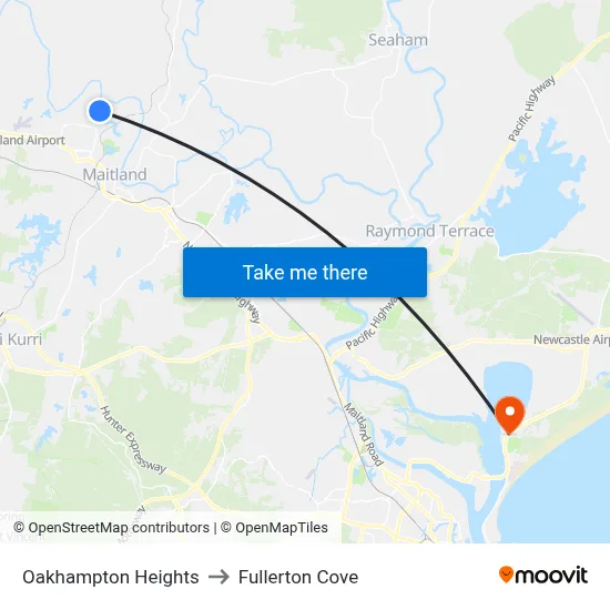 Oakhampton Heights to Fullerton Cove map