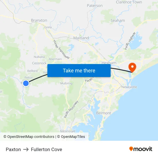 Paxton to Fullerton Cove map