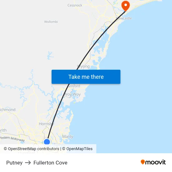 Putney to Fullerton Cove map
