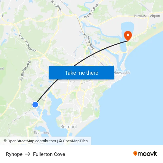 Ryhope to Fullerton Cove map