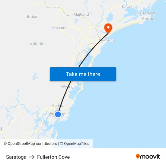 Saratoga to Fullerton Cove map