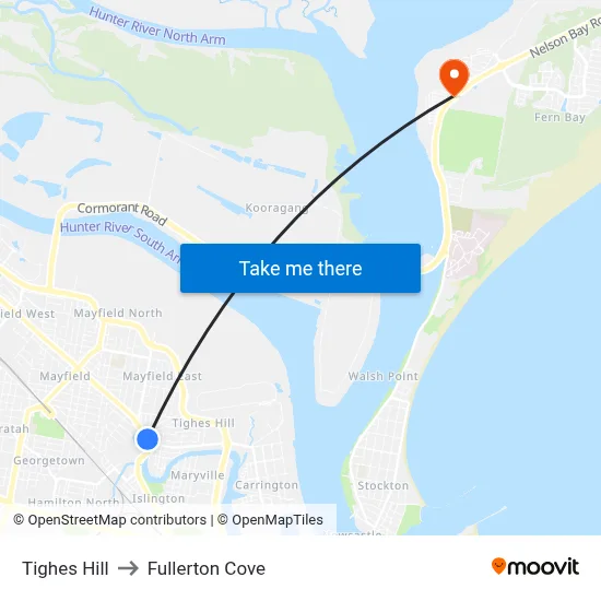 Tighes Hill to Fullerton Cove map