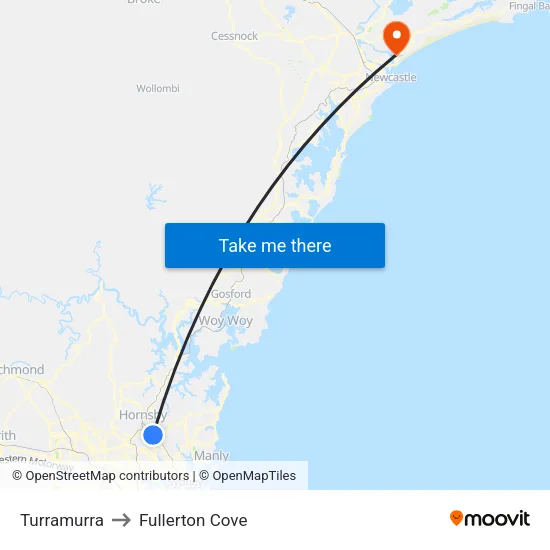 Turramurra to Fullerton Cove map