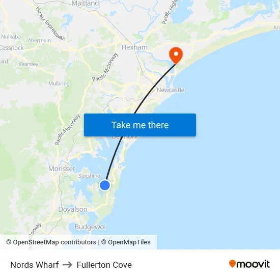 Nords Wharf to Fullerton Cove map