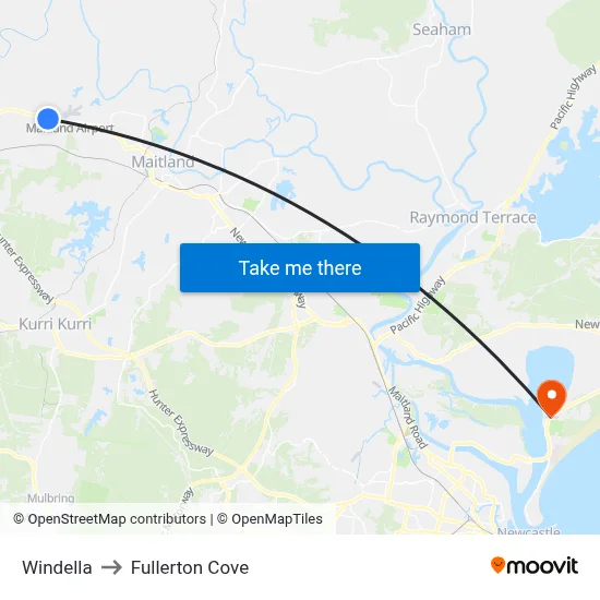 Windella to Fullerton Cove map