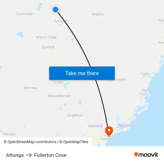Attunga to Fullerton Cove map