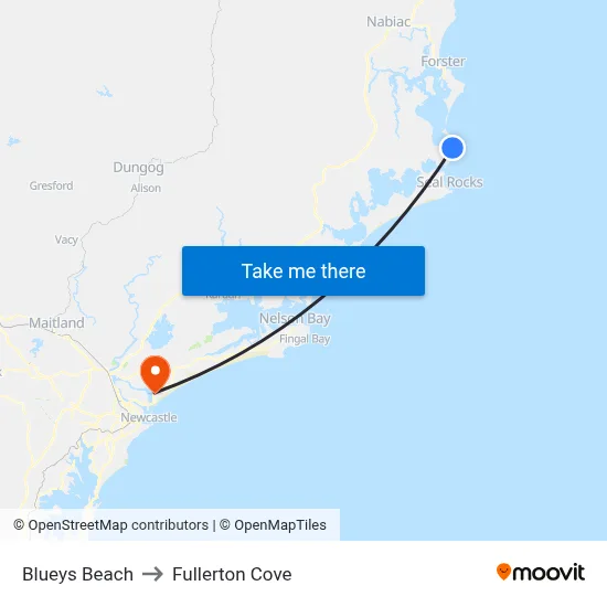 Blueys Beach to Fullerton Cove map