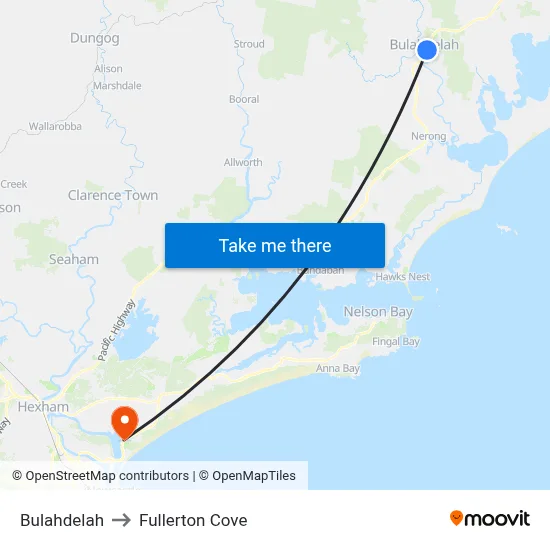 Bulahdelah to Fullerton Cove map