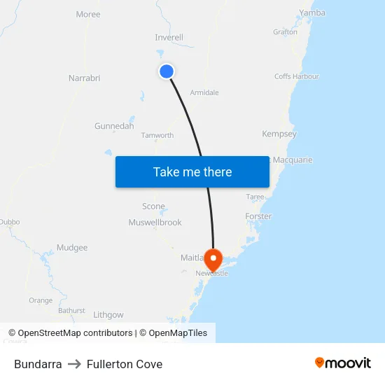 Bundarra to Fullerton Cove map