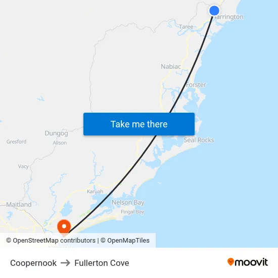Coopernook to Fullerton Cove map