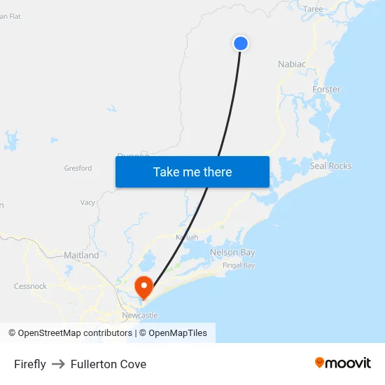 Firefly to Fullerton Cove map