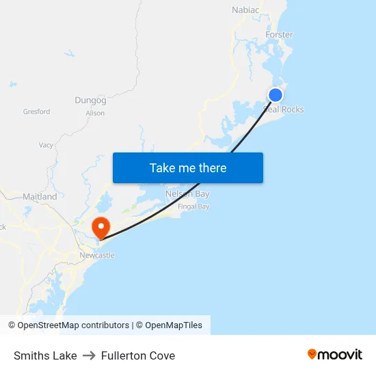 Smiths Lake to Fullerton Cove map