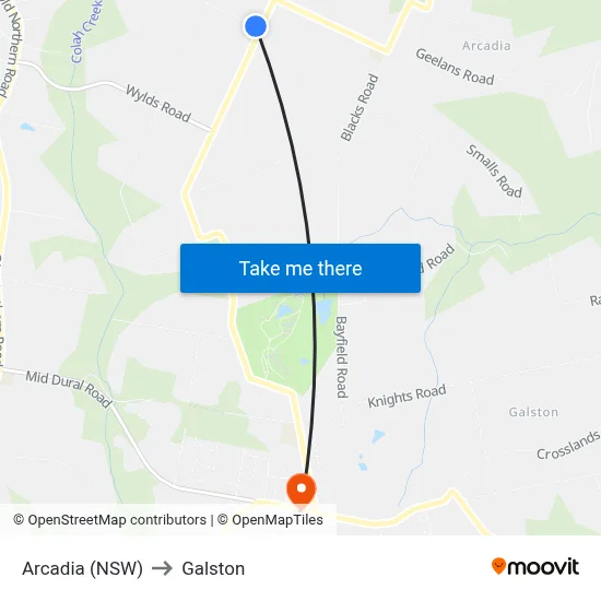 Arcadia (NSW) to Galston map