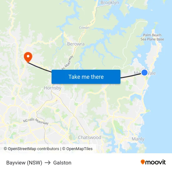 Bayview (NSW) to Galston map