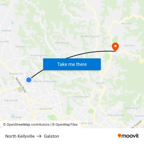 North Kellyville to Galston map