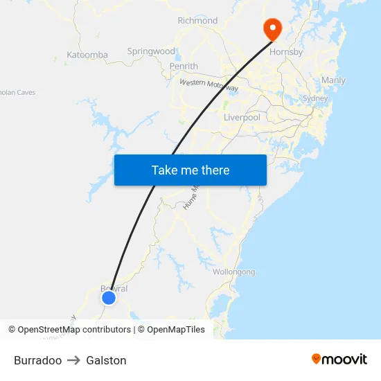Burradoo to Galston map
