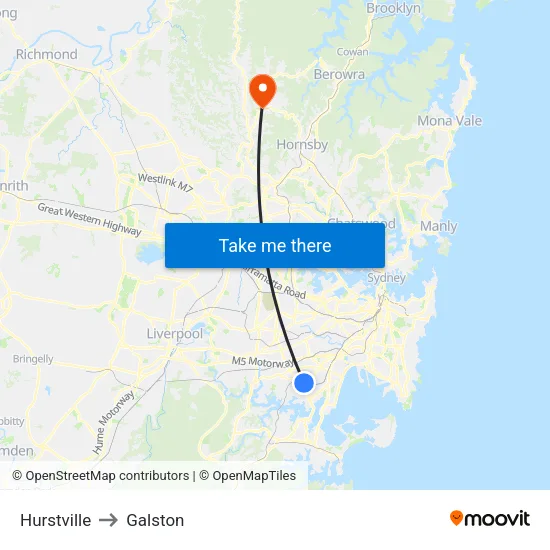 Hurstville to Galston map