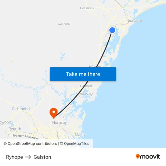 Ryhope to Galston map