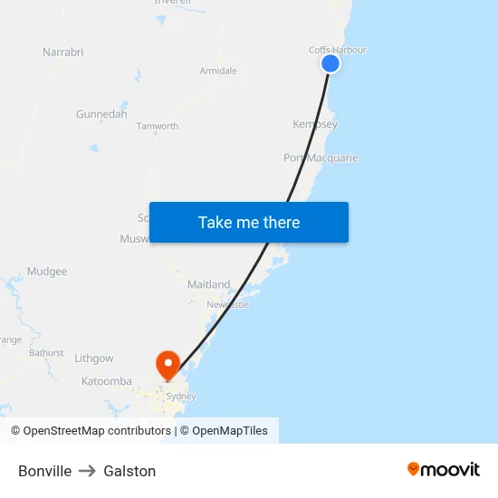 Bonville to Galston map