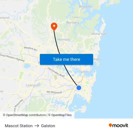 Mascot Station to Galston map