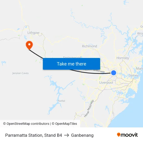 Parramatta Station, Stand B4 to Ganbenang map
