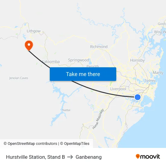 Hurstville Station, Stand B to Ganbenang map