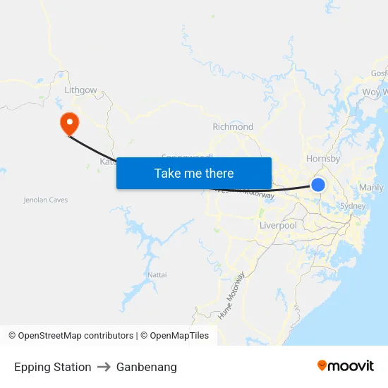 Epping Station to Ganbenang map