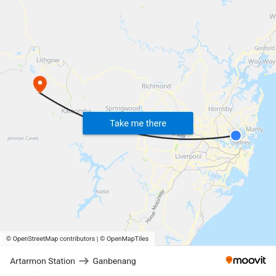Artarmon Station to Ganbenang map