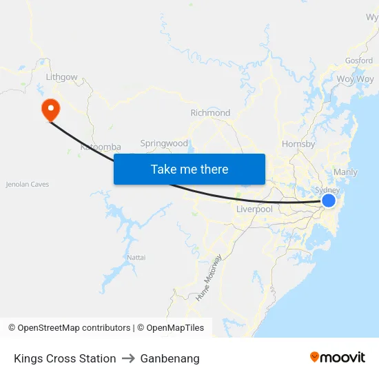 Kings Cross Station to Ganbenang map