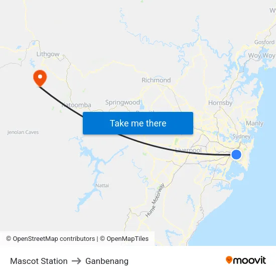 Mascot Station to Ganbenang map