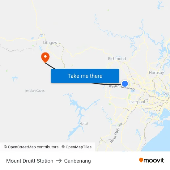 Mount Druitt Station to Ganbenang map