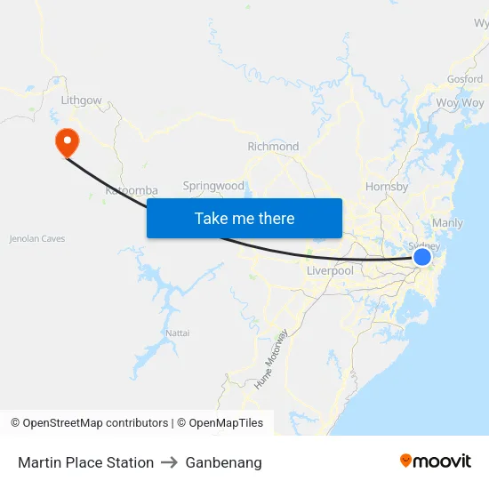 Martin Place Station to Ganbenang map