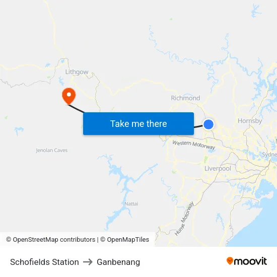 Schofields Station to Ganbenang map