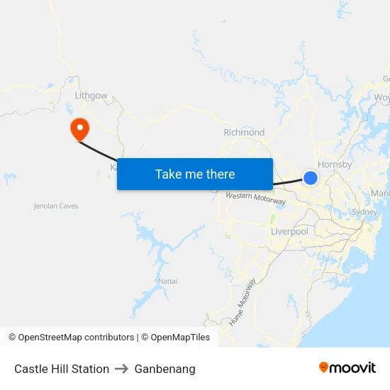 Castle Hill Station to Ganbenang map