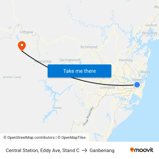 Central Station, Eddy Ave, Stand C to Ganbenang map