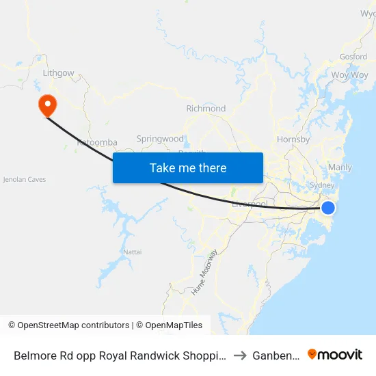 Belmore Rd opp Royal Randwick Shopping Centre to Ganbenang map