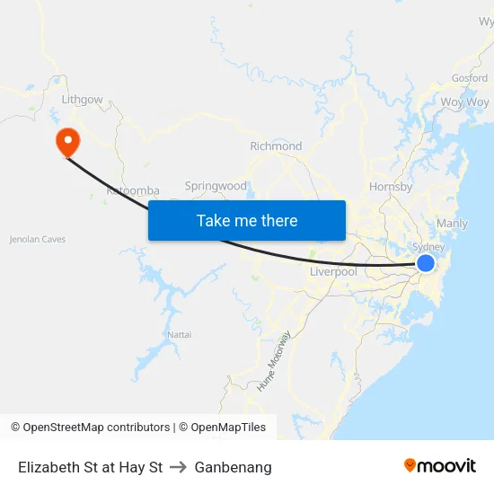 Elizabeth St at Hay St to Ganbenang map