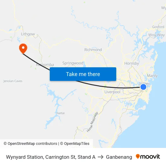Wynyard Station, Carrington St, Stand A to Ganbenang map