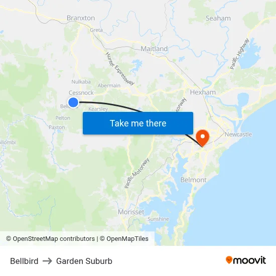 Bellbird to Garden Suburb map