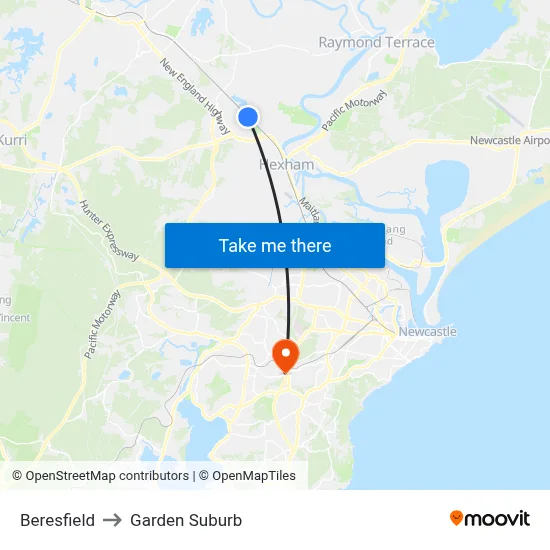 Beresfield to Garden Suburb map