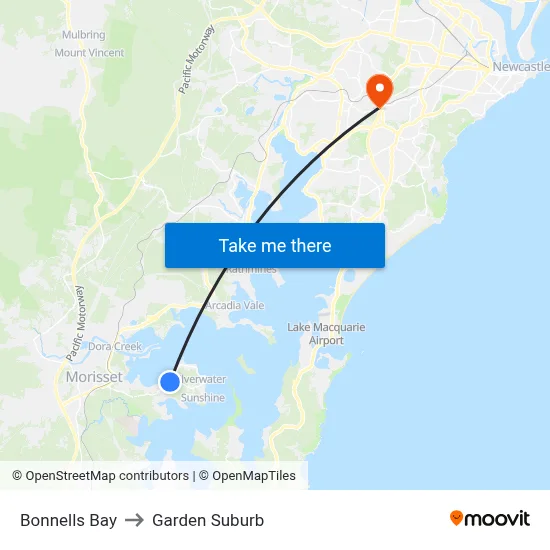 Bonnells Bay to Garden Suburb map